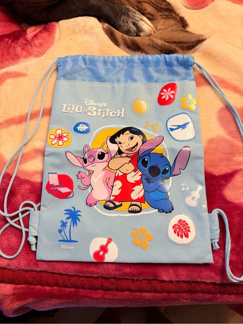 Disney Lilo & Stitch Kids Light Blue Drawstring Backpack